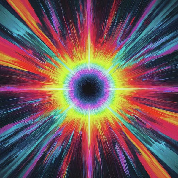 Colorful abstract explosion with vibrant radial lines.